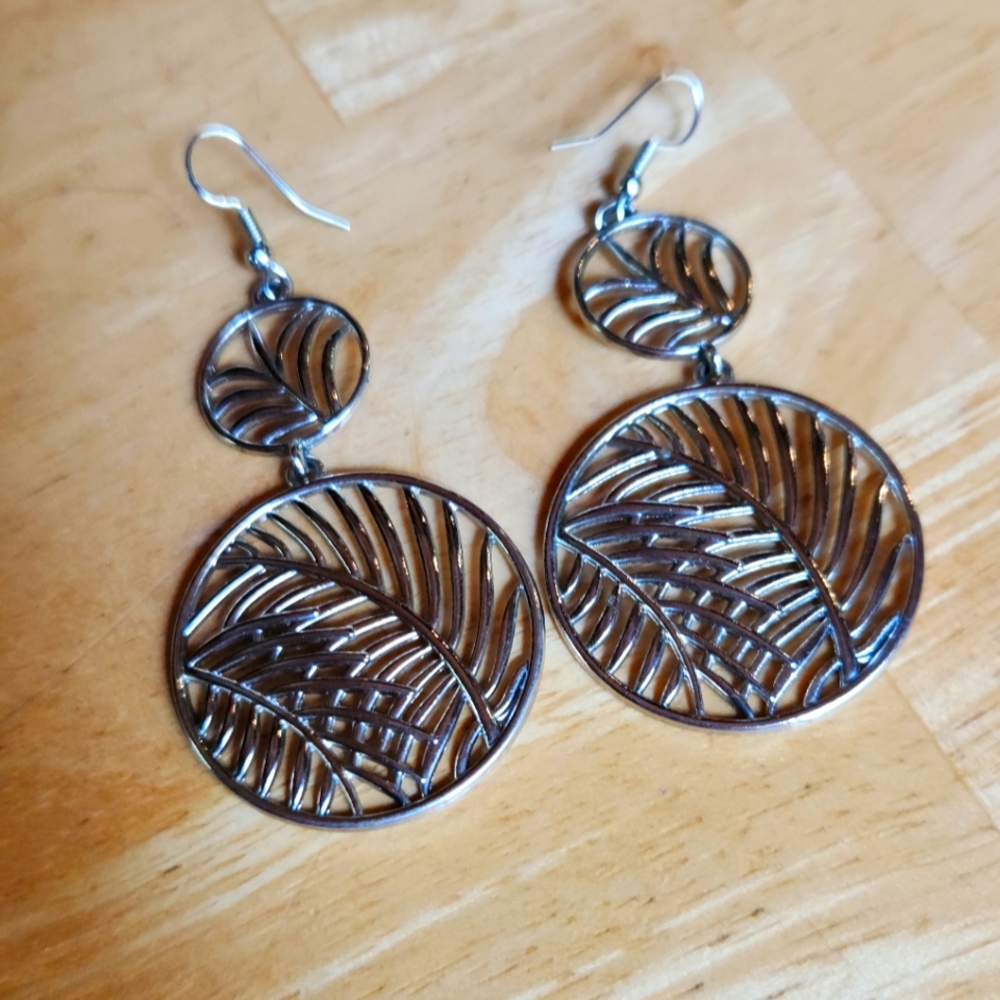 Silver Tone Palm Leaf Earrings